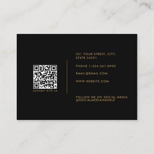 Black Gold Luxury Monogram Social Media QR Code Visitekaartje (Achterkant)