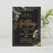 Black Gold Luxury Tropical Leaf Happy Birthday Kaart (Staand voorkant)