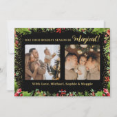 Black Gold Magical KerstHolly Berries 3 Foto Feestdagenkaart (Achterkant)