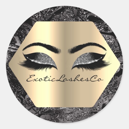 Black Gold Makeup Glitter Hexagonal Round Lashes Ronde Sticker (Voorkant)