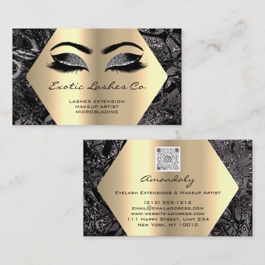 Black Gold Makeup Glitter Hexagonal Round Lashes Visitekaartje (Voorkant / Achterkant)