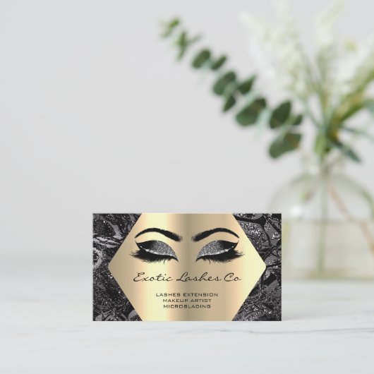 Black Gold Makeup Glitter Hexagonal Round Lashes Visitekaartje (Staand voorkant)