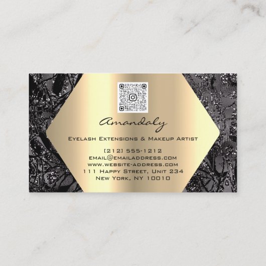 Black Gold Makeup Glitter Hexagonal Round Lashes Visitekaartje (Achterkant)