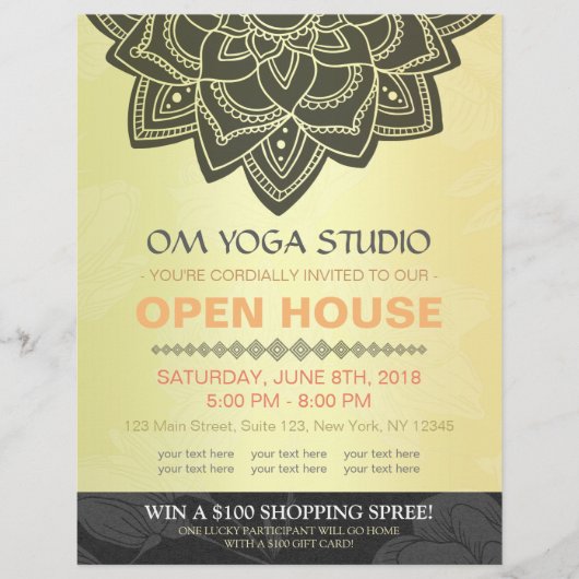 Black Gold Mandala YOGA Massage Therapy Open House Flyer (Voorkant)