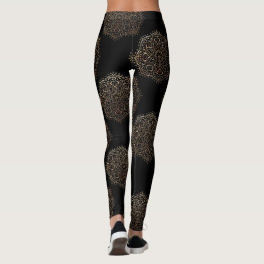 Black Gold Mandalas Pattern | Zen Boho Yoga Pants Leggings (Achterkant)
