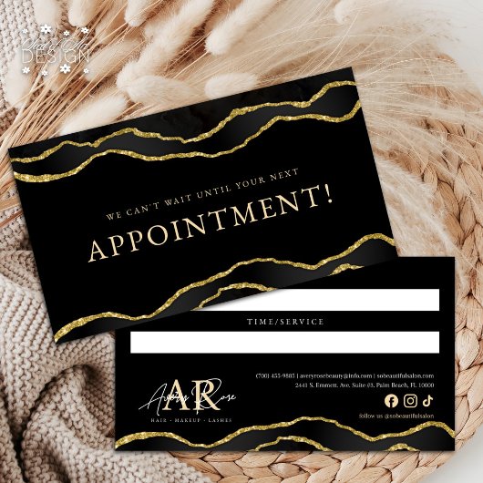 Black & Gold Marble Agate Beauty Afspraak Visitekaartje