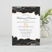 Black Gold Marble Agate Modern Rehearings Dinner i Kaart (Staand voorkant)