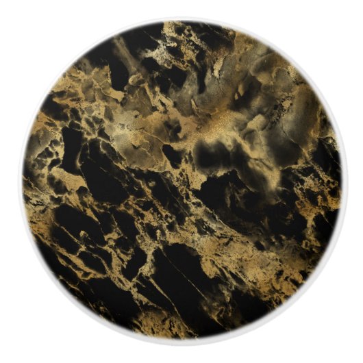 Black Gold Marble Agate Trendy Chic Modern Keramische Knop (Voorkant)