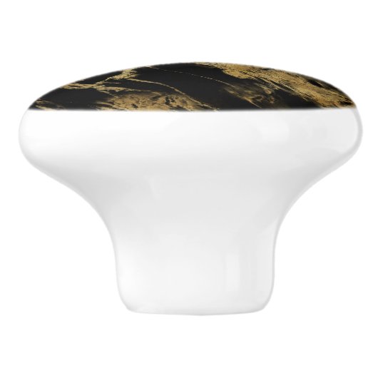 Black Gold Marble Agate Trendy Chic Modern Keramische Knop (Zijkant)