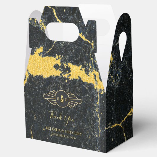 Black Gold Marble Art Deco Wedding Bedankdoosjes (Geopend)