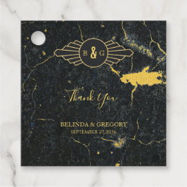 Black Gold Marble Art Deco Wedding Bedankjes Labels