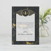 Black Gold Marble Art Deco Wedding Bedankkaart (Staand voorkant)