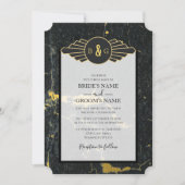 Black Gold Marble Art Deco Wedding Kaart (Voorkant)