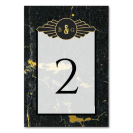 Black Gold Marble Art Deco Wedding Kaart