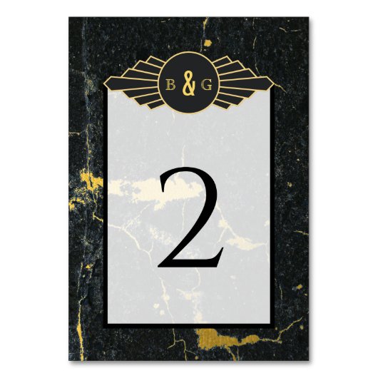Black Gold Marble Art Deco Wedding Kaart (Voorkant)