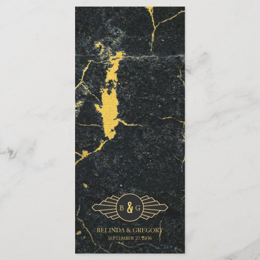 Black Gold Marble Art Deco Wedding Menu (Achterkant)