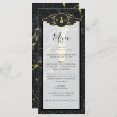 Black Gold Marble Art Deco Wedding Menu (Voorkant / Achterkant)