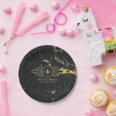 Black Gold Marble Art Deco Wedding Papieren Bordje (Feest)