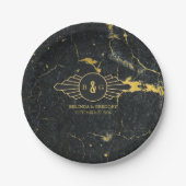 Black Gold Marble Art Deco Wedding Papieren Bordje (Voorkant)