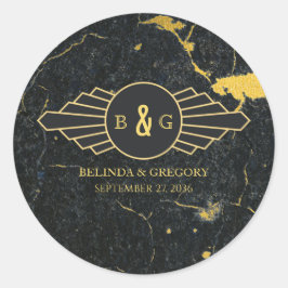 Black Gold Marble Art Deco Wedding Ronde Sticker