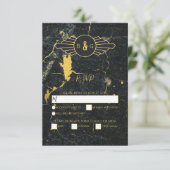 Black Gold Marble Art Deco Wedding RSVP Kaartje (Staand voorkant)