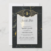 Black Gold Marble Art Deco Wedding Save The Date (Voorkant)