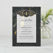 Black Gold Marble Art Deco Wedding Save The Date (Staand voorkant)