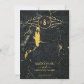 Black Gold Marble Art Deco Wedding Save The Date (Achterkant)