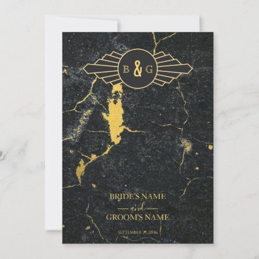 Black Gold Marble Art Deco Wedding Save The Date (Achterkant)