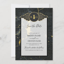 Black Gold Marble Art Deco Wedding Save The Date