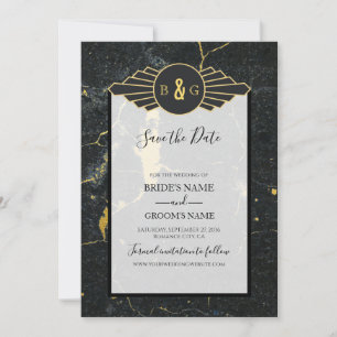 Black Gold Marble Art Deco Wedding Save The Date