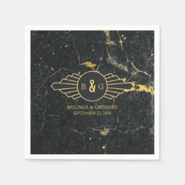 Black Gold Marble Art Deco Wedding Servet