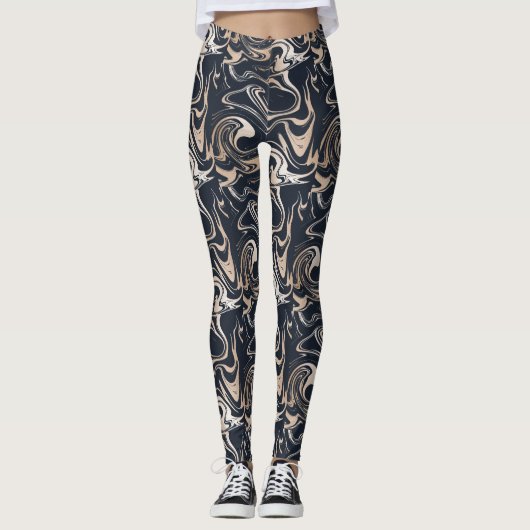 Black Gold Marble Designer Leggings Vrouwen (Voorkant)