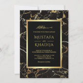 Black Gold Marble Faux Gold Foil Islamic Weddensch Kaart (Voorkant)