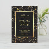 Black Gold Marble Faux Gold Foil Islamic Weddensch Kaart (Staand voorkant)