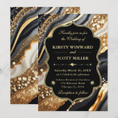 Black Gold Marble Glitter Elegant Wedding Kaart (Voorkant / Achterkant)