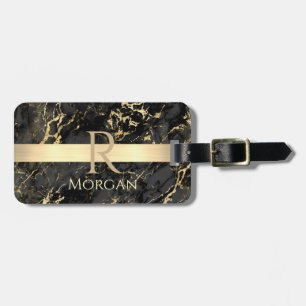 Black+Gold Marble Gold Bar, DIY Name+Monogram, Inf Bagagelabel