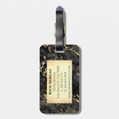 Black+Gold Marble Gold Bar, DIY Name+Monogram, Inf Bagagelabel (Achterkant verticaal)