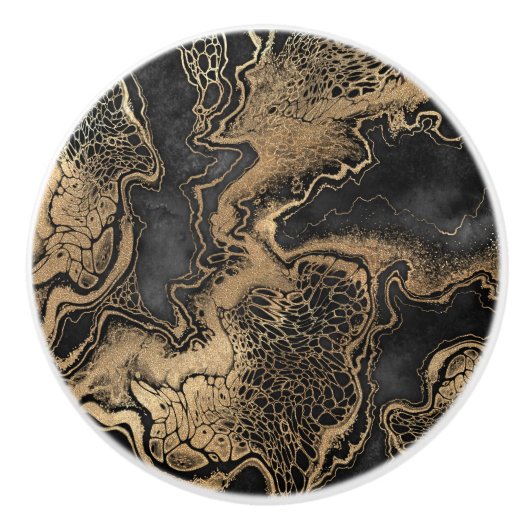 Black Gold Marble Keramische Knop (Voorkant)