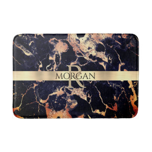 Black+Gold Marble Lg Gold Stripe Name+Monogram Vs2 Badmat