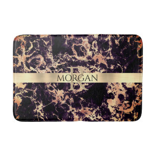 Black+Gold Marble Lg Gold Stripe Name+Monogram Vs3 Badmat
