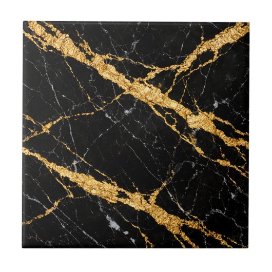 Black Gold Marble Luxe Pattern Tegeltje (Voorkant)