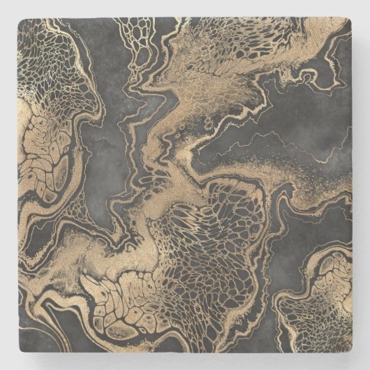 Black Gold Marble Stenen Onderzetter (Voorkant)