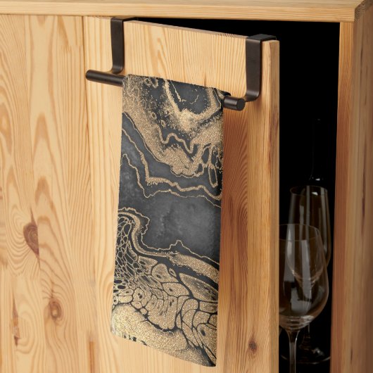 Black Gold Marble Theedoek (Derde Gevouwen)