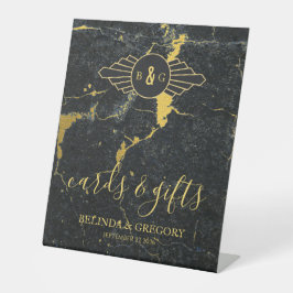 Black Gold Marble Wedding Cards & Gifts Reclamebord Met Voetstuk