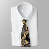 Black Gold Marble Wedding Groomsmen Stropdas (Gebonden)