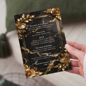 Black Gold Marble Wedding Invitation Kaart