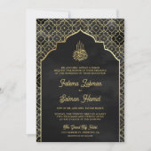 Black Gold Marokkaanse Boog Moslim Bruiloft Kaart (Voorkant)