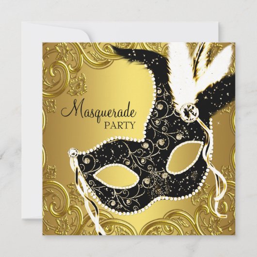 Black Gold Mask Masquerade Ball Party Kaart (Voorkant)