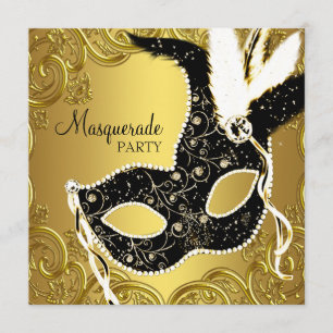 Black Gold Mask Masquerade Ball Party Kaart